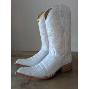 El General Western Boots Mens Size 7.5 White Exotic Caiman Belly Leather Cowboy